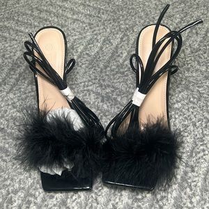 Black lace up high heels